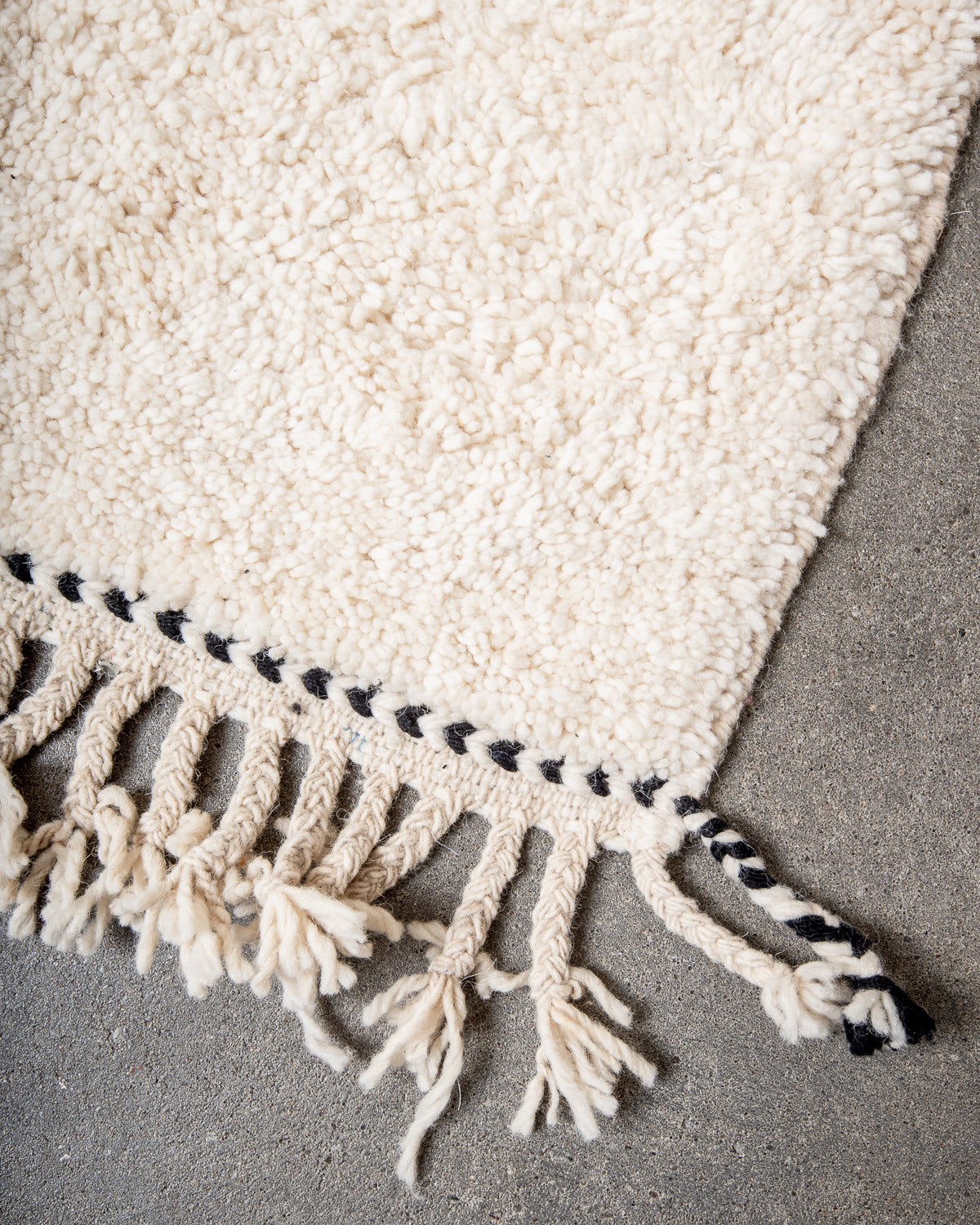Modern, designer, handcrafted Berber rug from Morocco. Beniourain carpet with beautiful colours and patterns and fluffy wool texture.